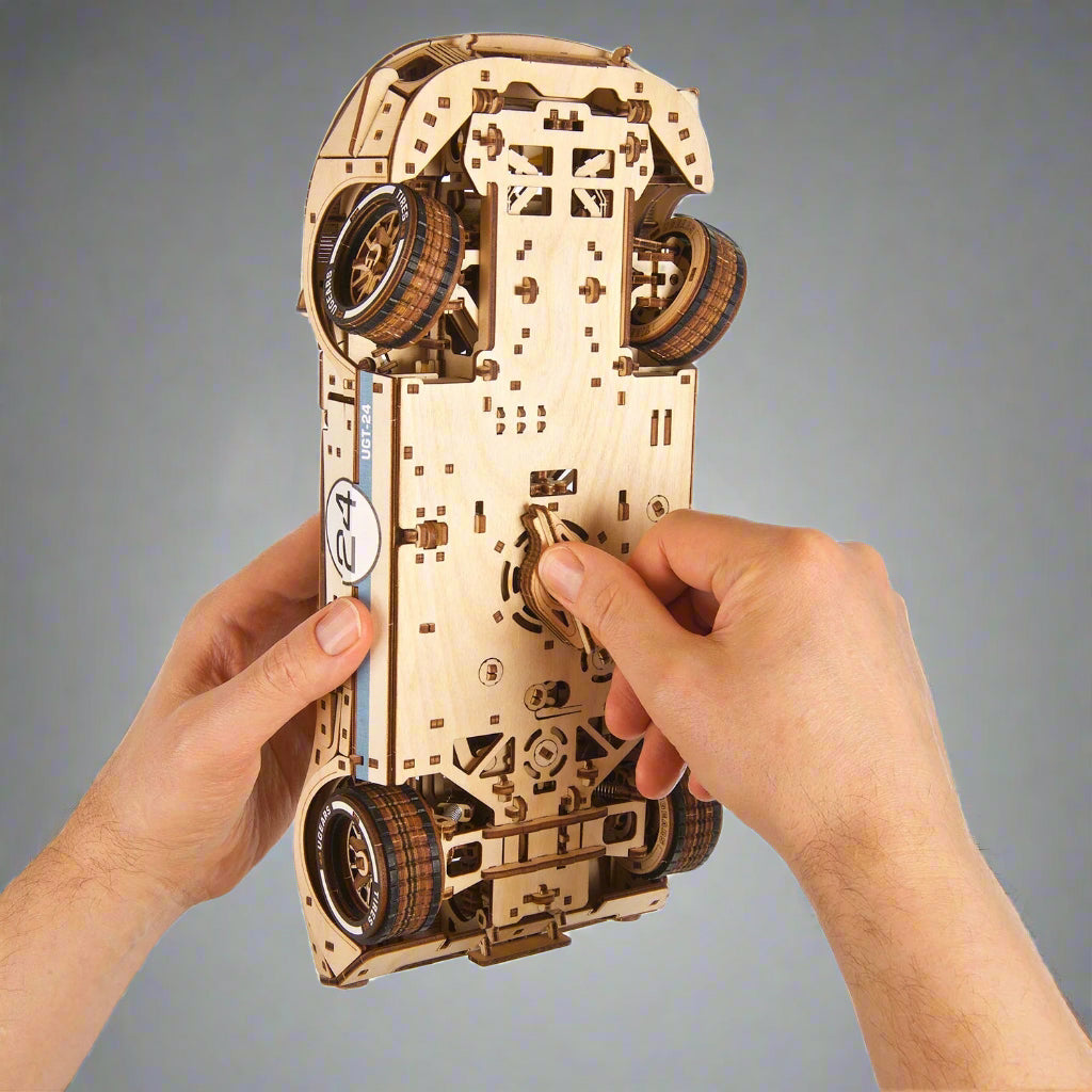 Advanced wooden model car kit recommended for ages 14 and up, a 970 piece endurance racer puzzle for teens and adult builders