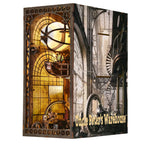 Uncle Peter's steampunk warehouse DIY book nook kit building a lit miniature bookshelf insert for adults