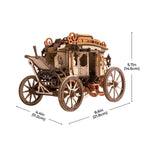 Assembled Victorian stagecoach music box as shelf decor, wind up carriage model gift for birthday, Christmas and anniversary