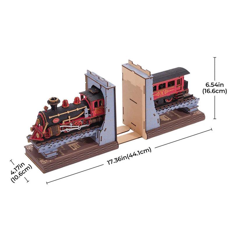 Steam locomotive book ends about 44 cm long that hold up to 15 pounds of books, a sturdy railway set for home libraries