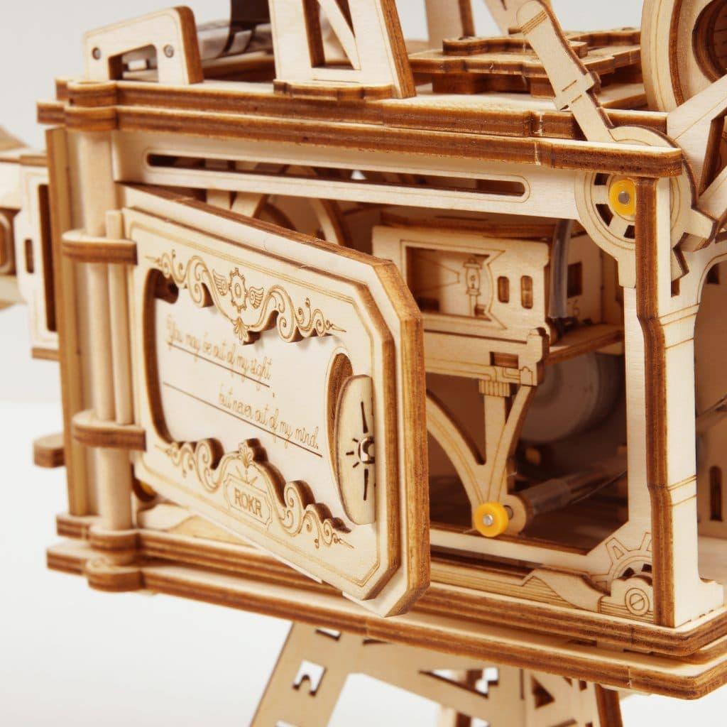Mechanical wooden movie projector puzzle, a conversation starting gift for film buffs, puzzle lovers, and hobby model builders
