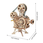 Functional cinema history model kit with a hand crank film reel, a 3D wooden puzzle that builds spatial skills for ages 14 up
