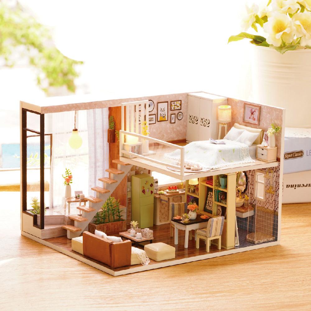 Wait For Time dollhouse kit in 1:24 scale, a nostalgic miniature room with warm LED light for adult crafters