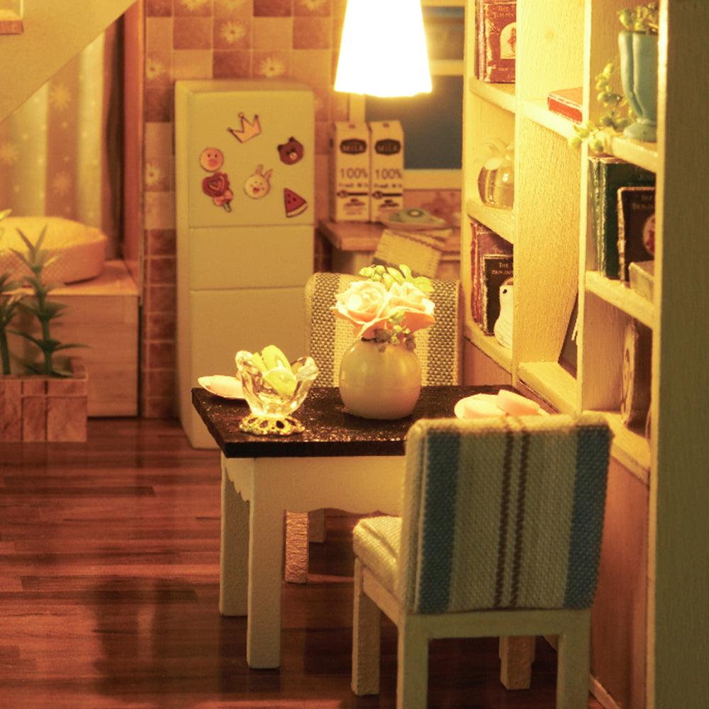 Nostalgic miniature roombox with cozy home details and warm furnishings for shelf display and desk decor