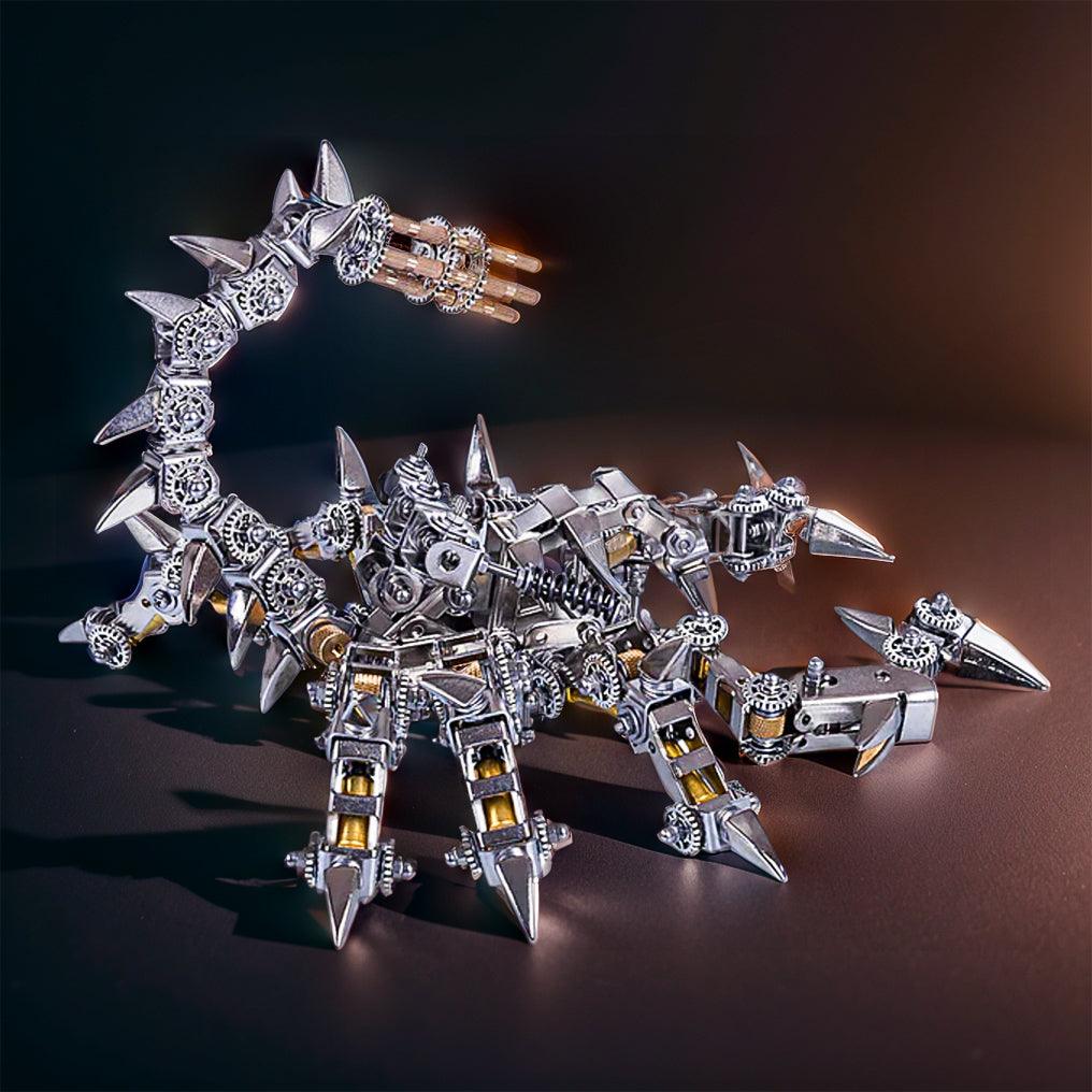 Mechanical metal scorpion model built from laser cut stainless steel and copper, a hands on engineering puzzle for adults