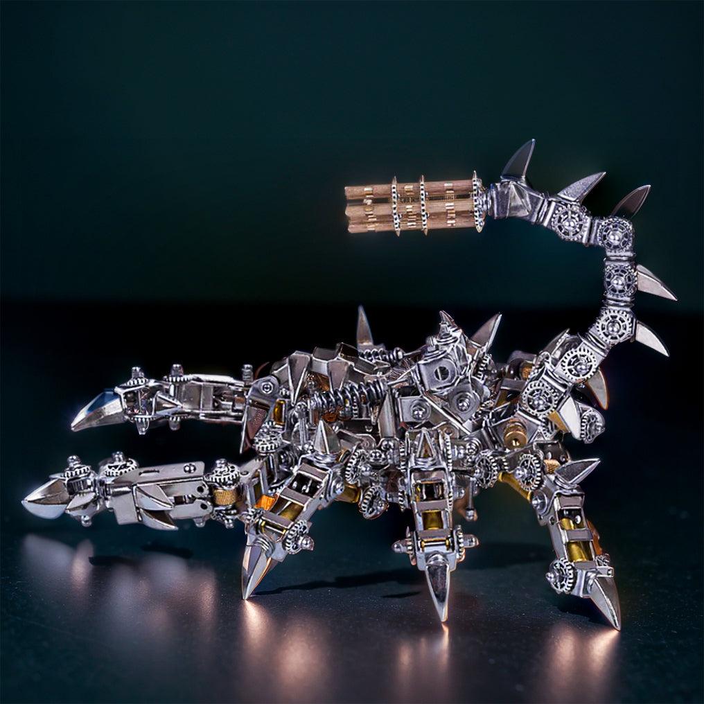 Glue free metal scorpion model kit with screw together stainless steel parts and included tools for a screen free build