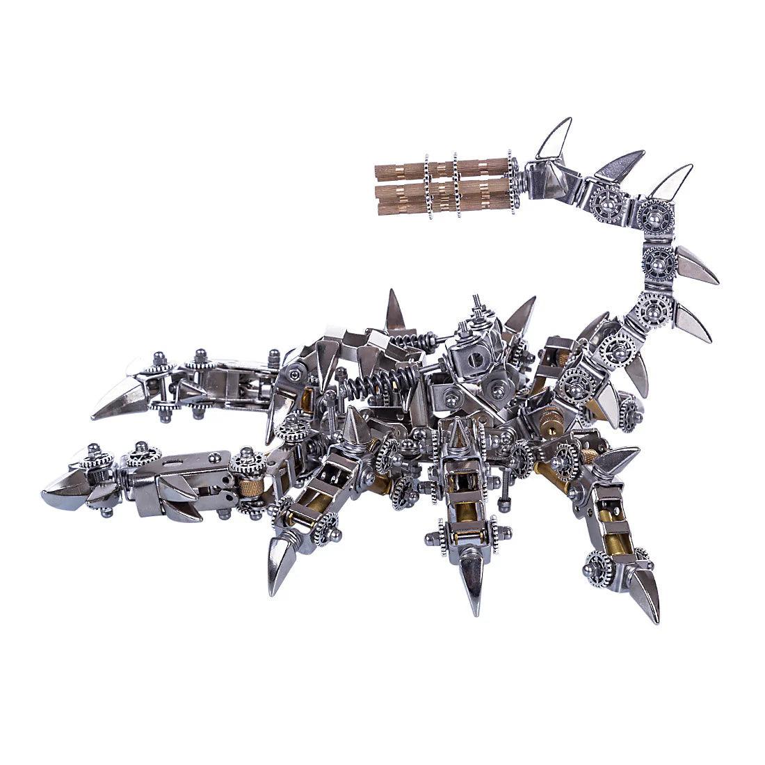 Assembled stainless steel scorpion model with iron and copper detailing and movable joints for a mechanical desk display