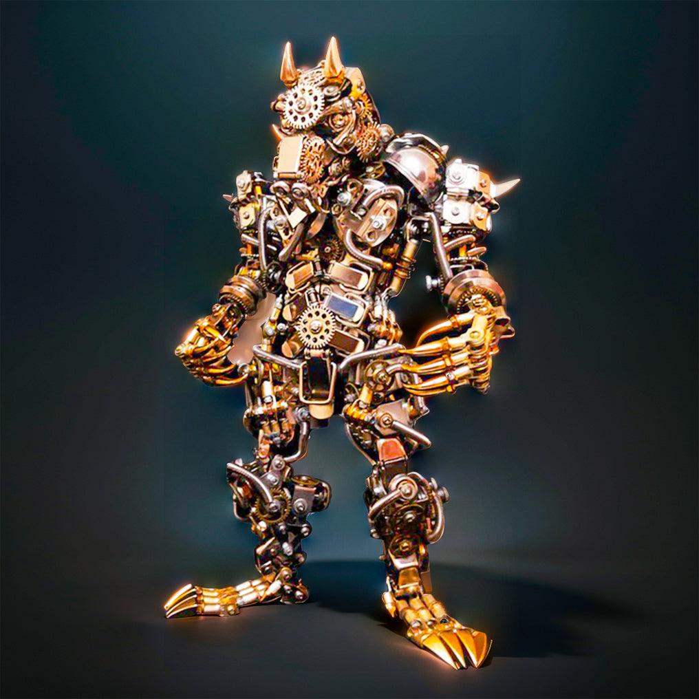 Hyperrealistic werewolf sculpture with intricate fur, muscle, and claw work for adult 3D mechanical model collectors