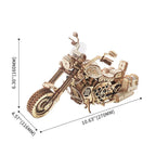 Wooden cruiser motorcycle model measuring 270 mm long with 420 pieces, a laser cut 3D puzzle kit and shelf display gift
