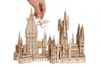 3D fantasy castle model kit with a movable dragon and spires, a no glue wooden puzzle for teens and adults