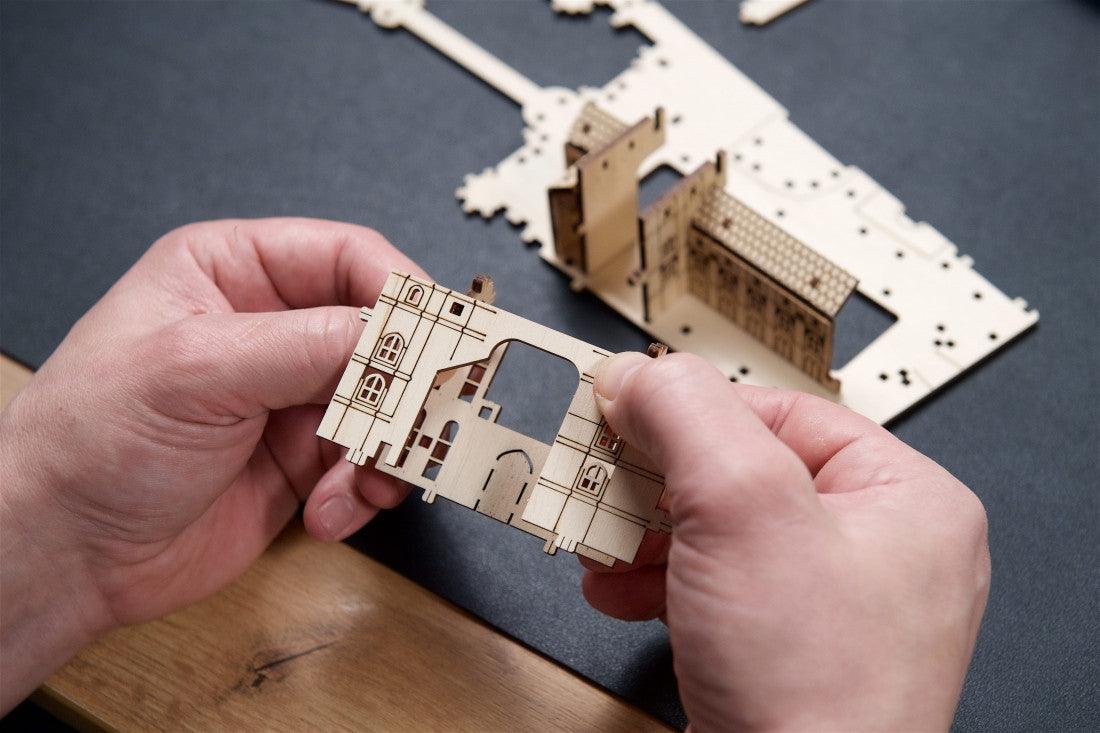 Wizard castle 3D wooden puzzle with detailed towers and turrets, a screen-free model building kit for adults