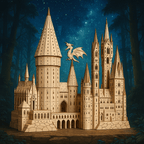 Wooden castle building kit with towers and a dragon, a relaxing no glue project for fantasy puzzle lovers