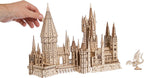 Detailed fantasy castle puzzle in composite wood with turrets and spires, a display model for puzzle lovers