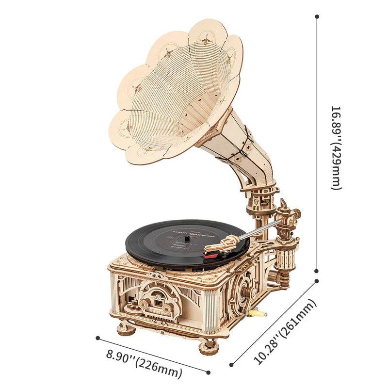 Brushless motor wooden record player you assemble by hand, a mechanical vinyl turntable centerpiece for a music room