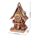 Colorful cuckoo clock wooden puzzle kit standing 34 cm tall as a fairytale shelf and desk display for adult hobby builders Colorful