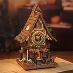 Natural wood cuckoo clock wooden puzzle kit with a warm LED glow as a cozy desk and mantel timepiece for model makers Wood