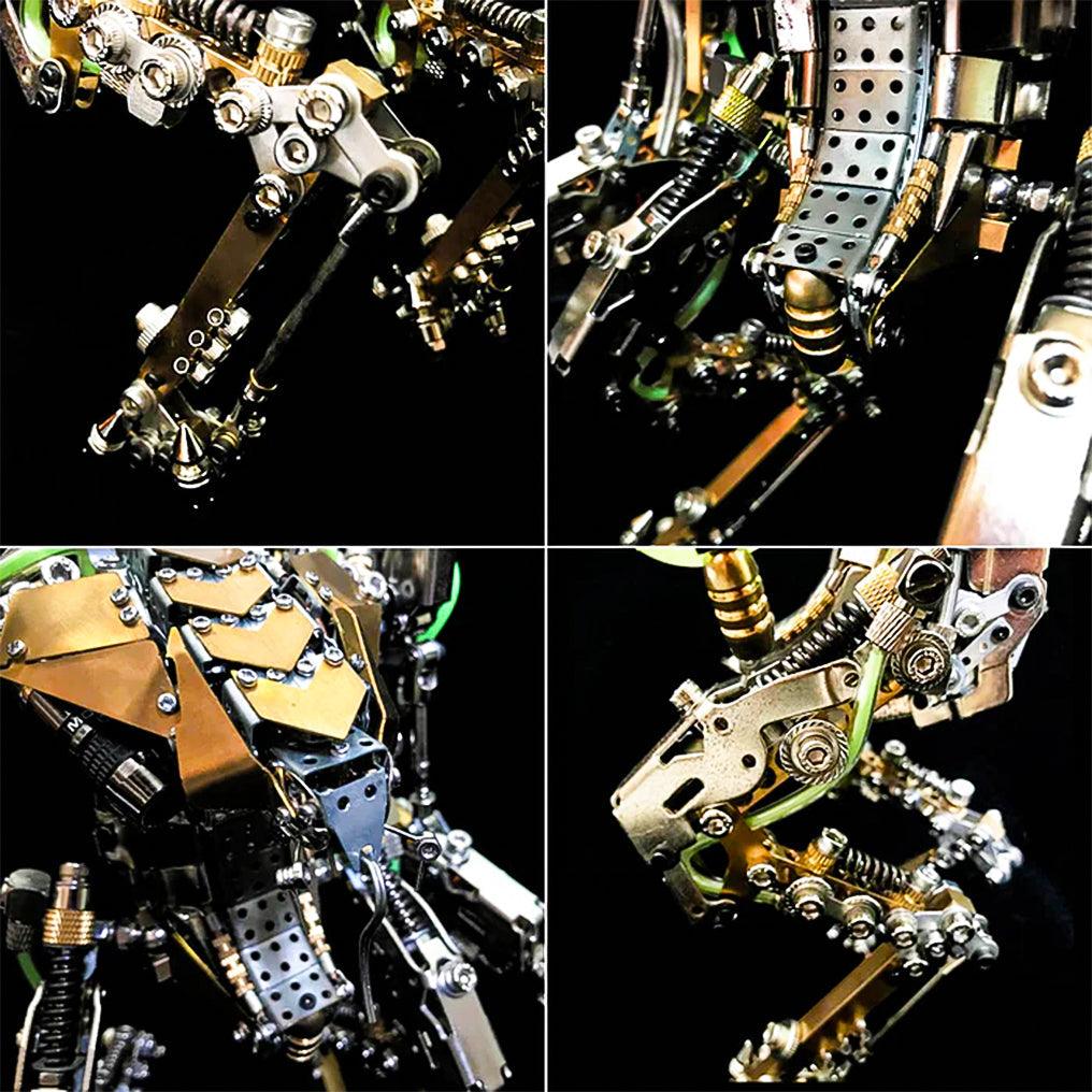 3D metal puzzle mech joined by a screw and rod system, a glue free stainless steel building kit for adult model makers