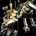 Poseable mecha model with copper armor plating and precision cut metal parts, a sci-fi robot building kit for enthusiasts