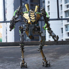 Assembled metal mech robot styled as a desk and shelf centerpiece, a sci-fi collectible display for tech enthusiasts