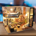 Illuminated 1:24 scale miniature dollhouse kit with a fully furnished loft interior, a wooden craft build for adults