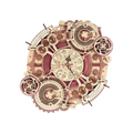Zodiac wall clock 3D wooden puzzle kit that assembles into a real working timepiece with all twelve astrology signs