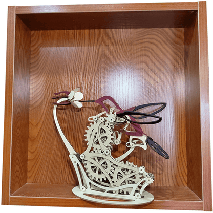Mechanical dragon model with gears on a wooden shelf DIY Puuzzle | Kinetic Hummingbird Sculpture - 3D Wooden Mechanical Puzzle Kit
