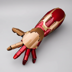 Red and gold mechanical hand on a white background