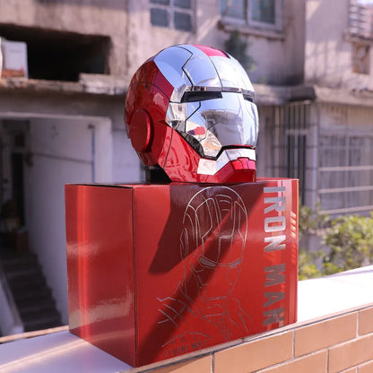 Iron Man MK5 Helmet 1:1 Wearable Voice Control JARVIS Electronic LED Eyes Cosplay Mask Silver Gold Open Close