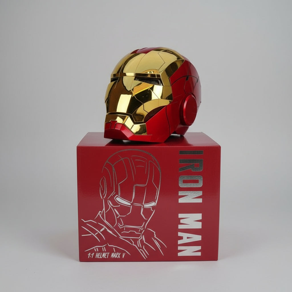 Iron Man MK5 Helmet 1:1 Wearable Voice Control JARVIS Electronic LED Eyes Cosplay Mask Silver Gold Open Close - Gold