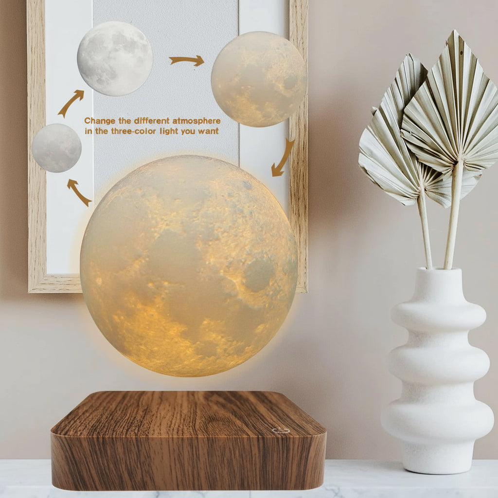 Touch control levitating moon night light with 3 color modes