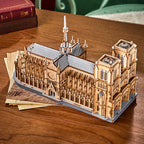 Gothic Notre-Dame Cathedral 3D wooden puzzle with detailed architectural features and premium craftsmanship