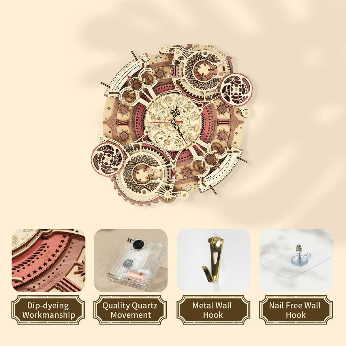 Decorative wall clock DIY Puuzzle | Enchanted Zodiac Wall Clock Time Keeper -  3D Wooden Model kit