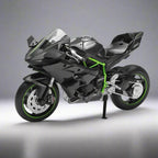 Kawasaki Ninja H2R motorcycle model on a gray background Premium die-cast motorcycle model with detailed craftsmanship and authentic design