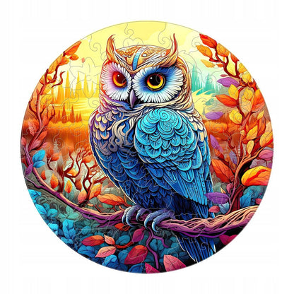 Colorful wooden jigsaw puzzle featuring artistic animal design with intricate patterns and vibrant details