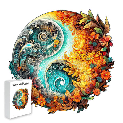 Colorful wooden jigsaw puzzle featuring artistic animal design with intricate patterns and vibrant details