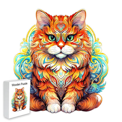 Colorful wooden jigsaw puzzle featuring artistic animal design with intricate patterns and vibrant details