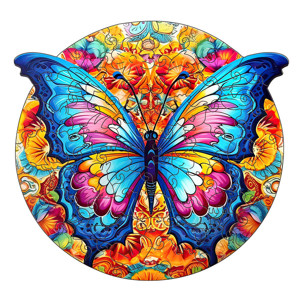 Colorful wooden jigsaw puzzle featuring artistic animal design with intricate patterns and vibrant details