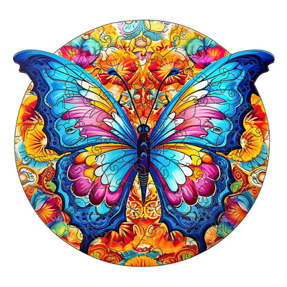 Colorful wooden jigsaw puzzle featuring artistic animal design with intricate patterns and vibrant details