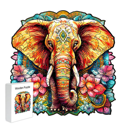 Colorful wooden jigsaw puzzle featuring artistic animal design with intricate patterns and vibrant details