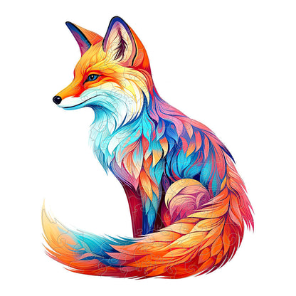 Colorful wooden jigsaw puzzle featuring artistic animal design with intricate patterns and vibrant details