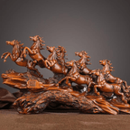 Majestic eight galloping horses feng shui resin sculpture with detailed craftsmanship and traditional Chinese symbolism for home decoration
