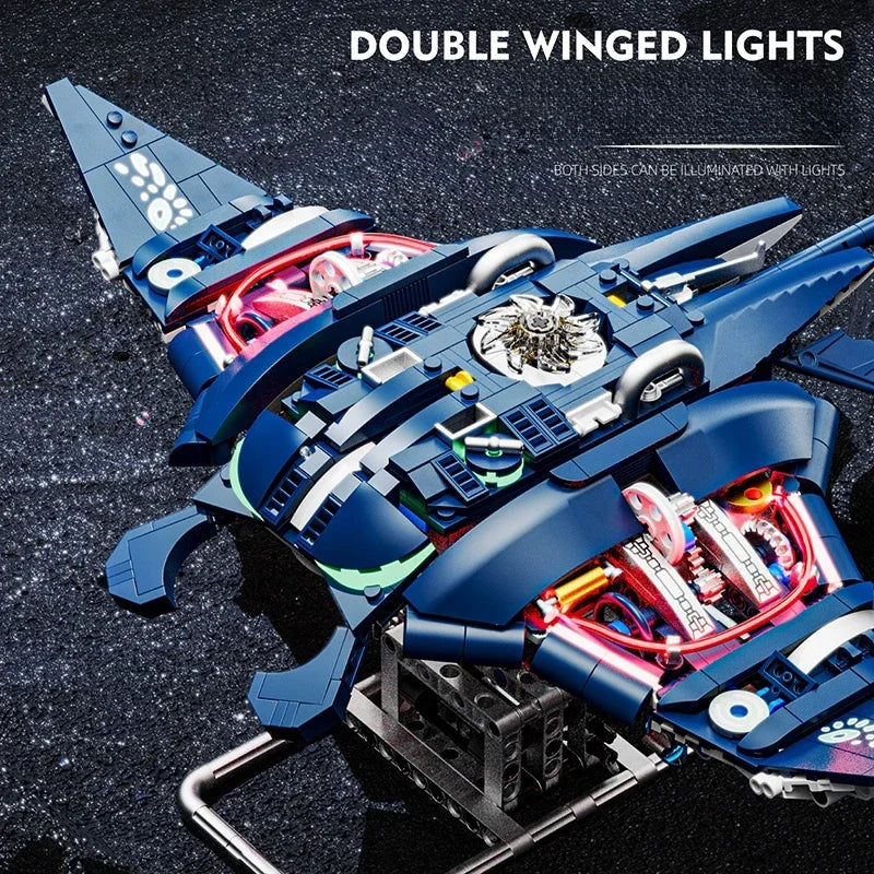 Advanced mechanical building block devil fish model with LED lights and moving parts