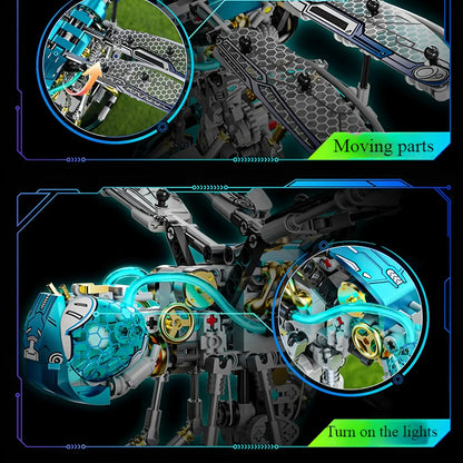 DIY Puuzzle mechanical dragonfly building blocks set with LED lights and movable joints for STEM education and creative building