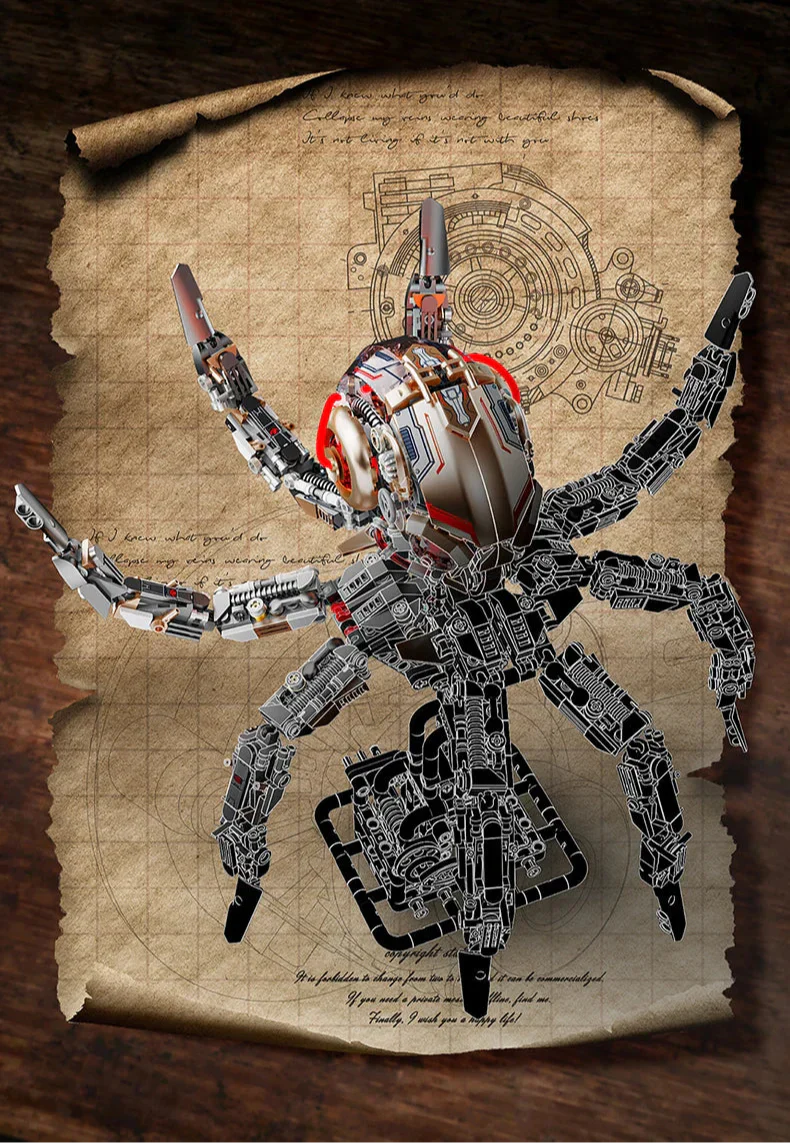 DIY Puuzzle mechanical octopus building set with LED lights and articulated tentacles - premium STEM construction toy for ages 12 and up