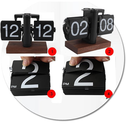Vintage retro flip clock with wooden base and large number display for home office decoration and modern timekeeping