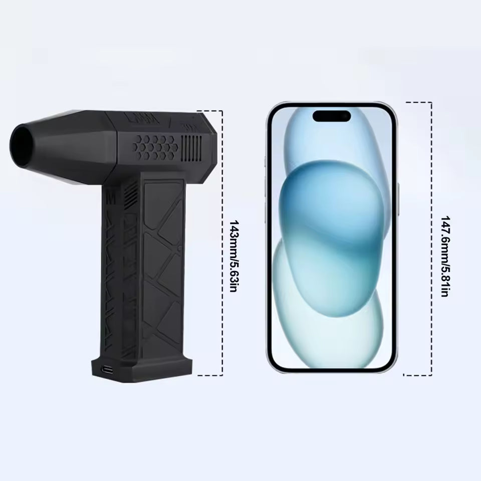 Professional handheld turbojet fan with 130000 RPM brushless motor and LED lighting for powerful air blowing and precision cleaning tasks