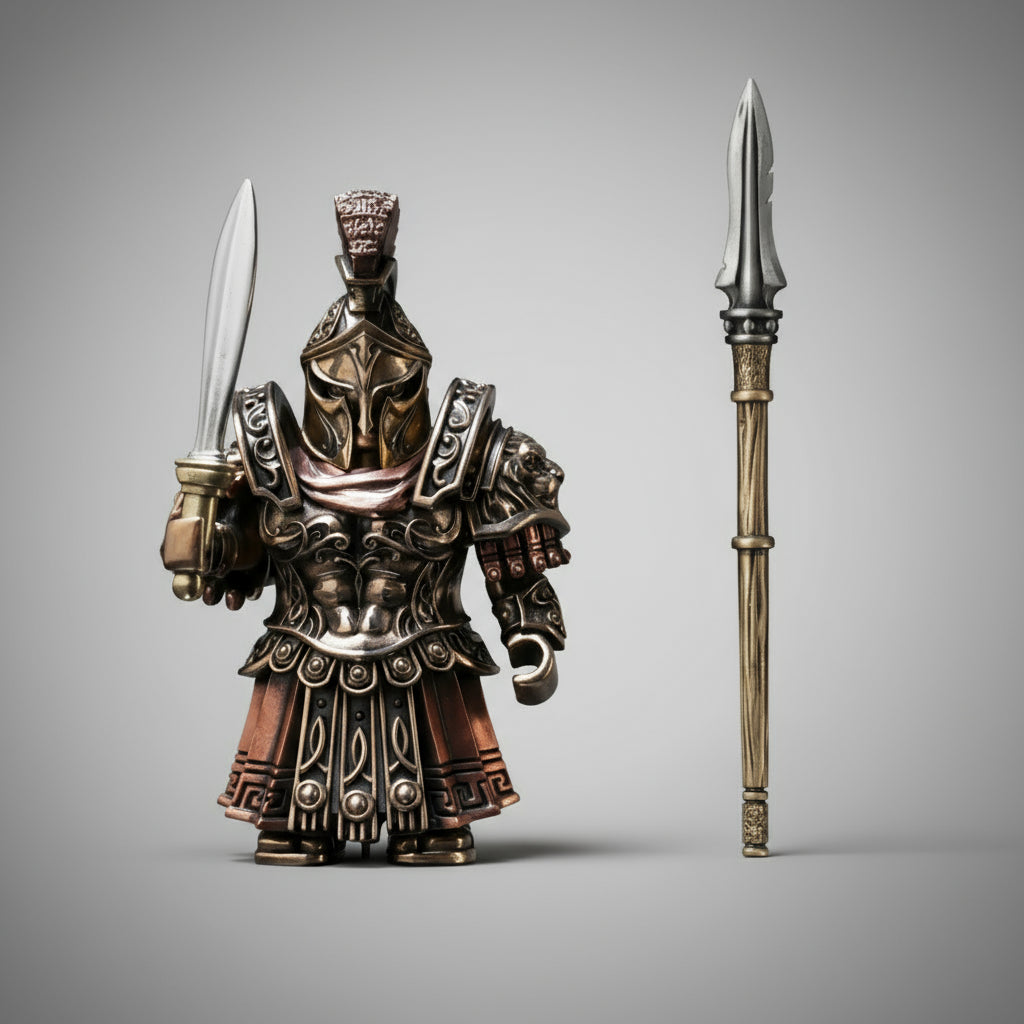 Handcrafted Spartan Warrior bronze metal figurine with detachable armor, Medusa shield, and weapons - premium collectible statue