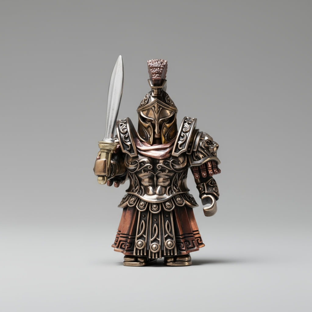Handcrafted Spartan Warrior bronze metal figurine with detachable armor, Medusa shield, and weapons - premium collectible statue