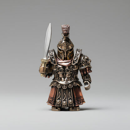 Handcrafted Spartan Warrior bronze metal figurine with detachable armor, Medusa shield, and weapons - premium collectible statue