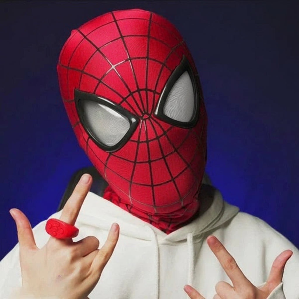 Spider-Man superhero mask with electronic moving eyes and LED lights for cosplay and Halloween costumes